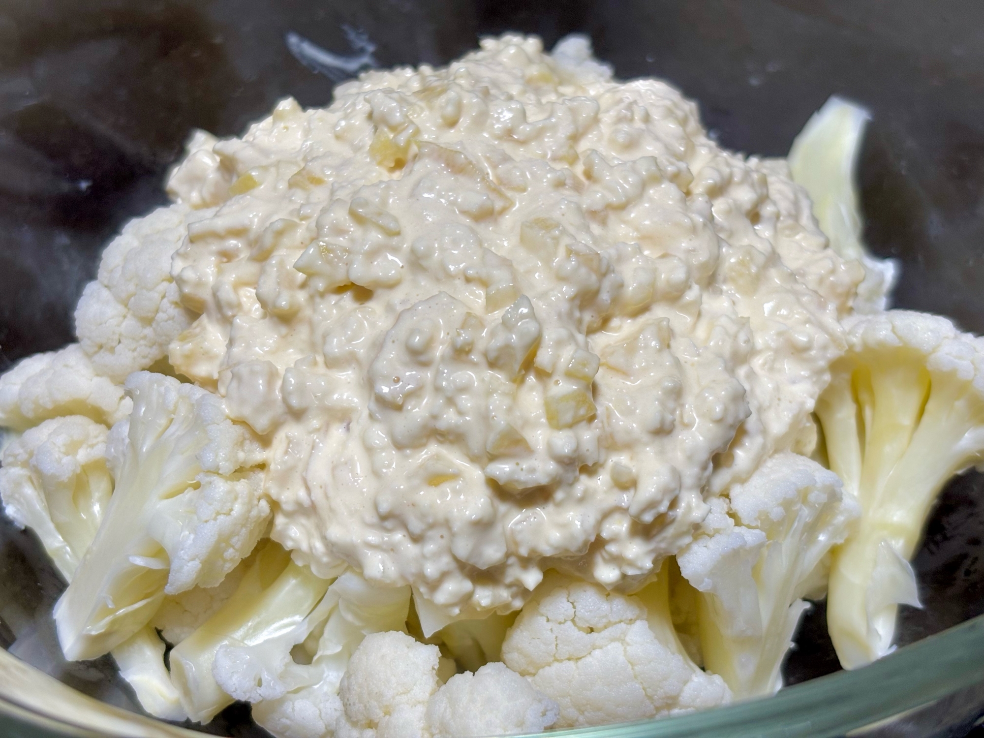 カリフラワー！豆腐と沢庵のマヨソースで♪