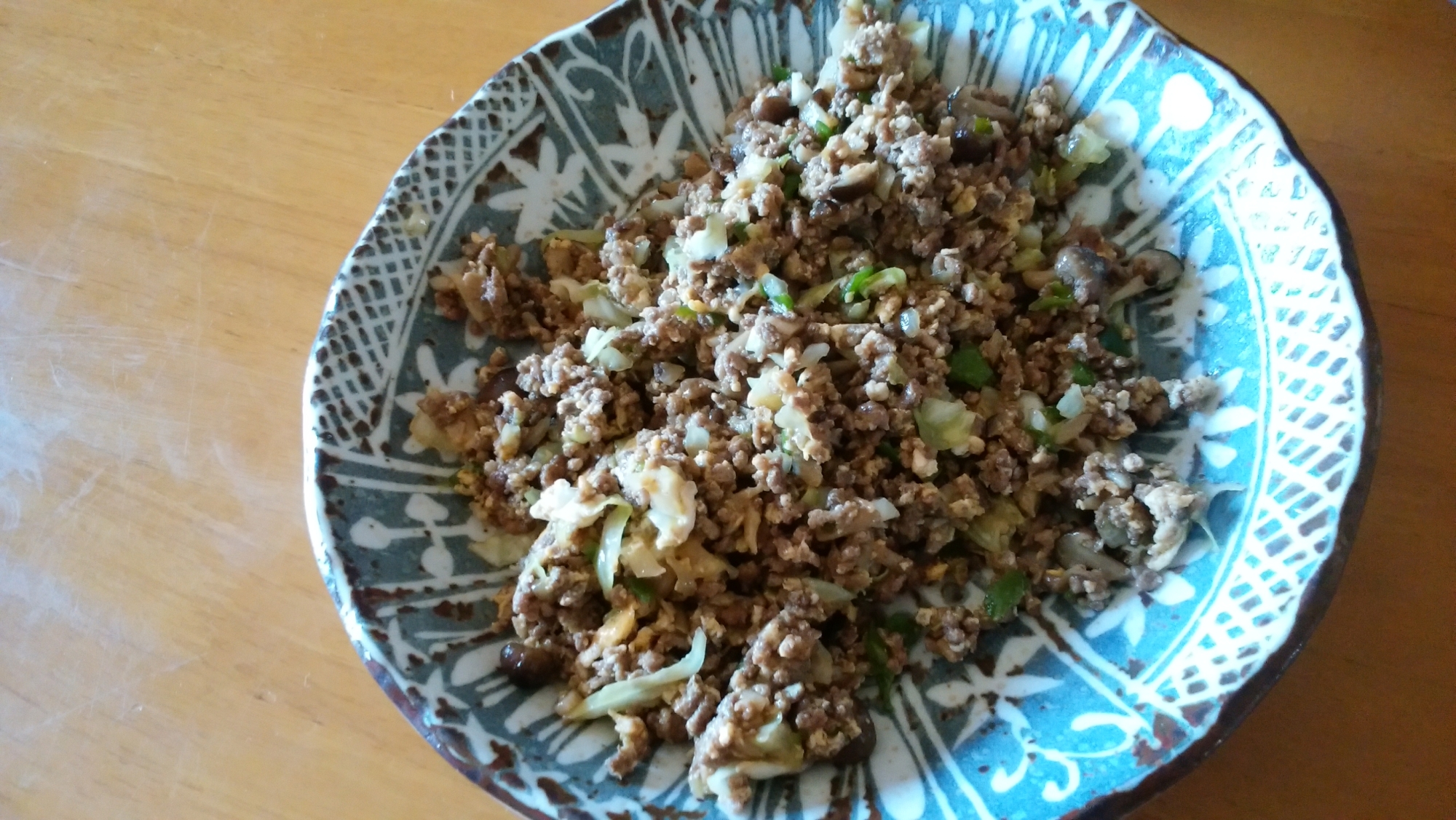 ミンチ・野菜・卵のカレー醤油炒め