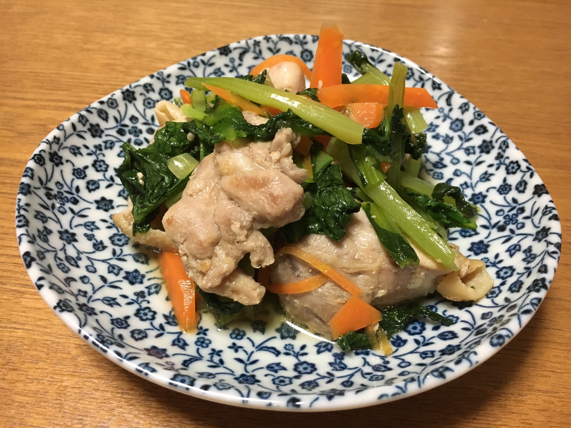 鶏肉と小松菜と人参の炒め煮