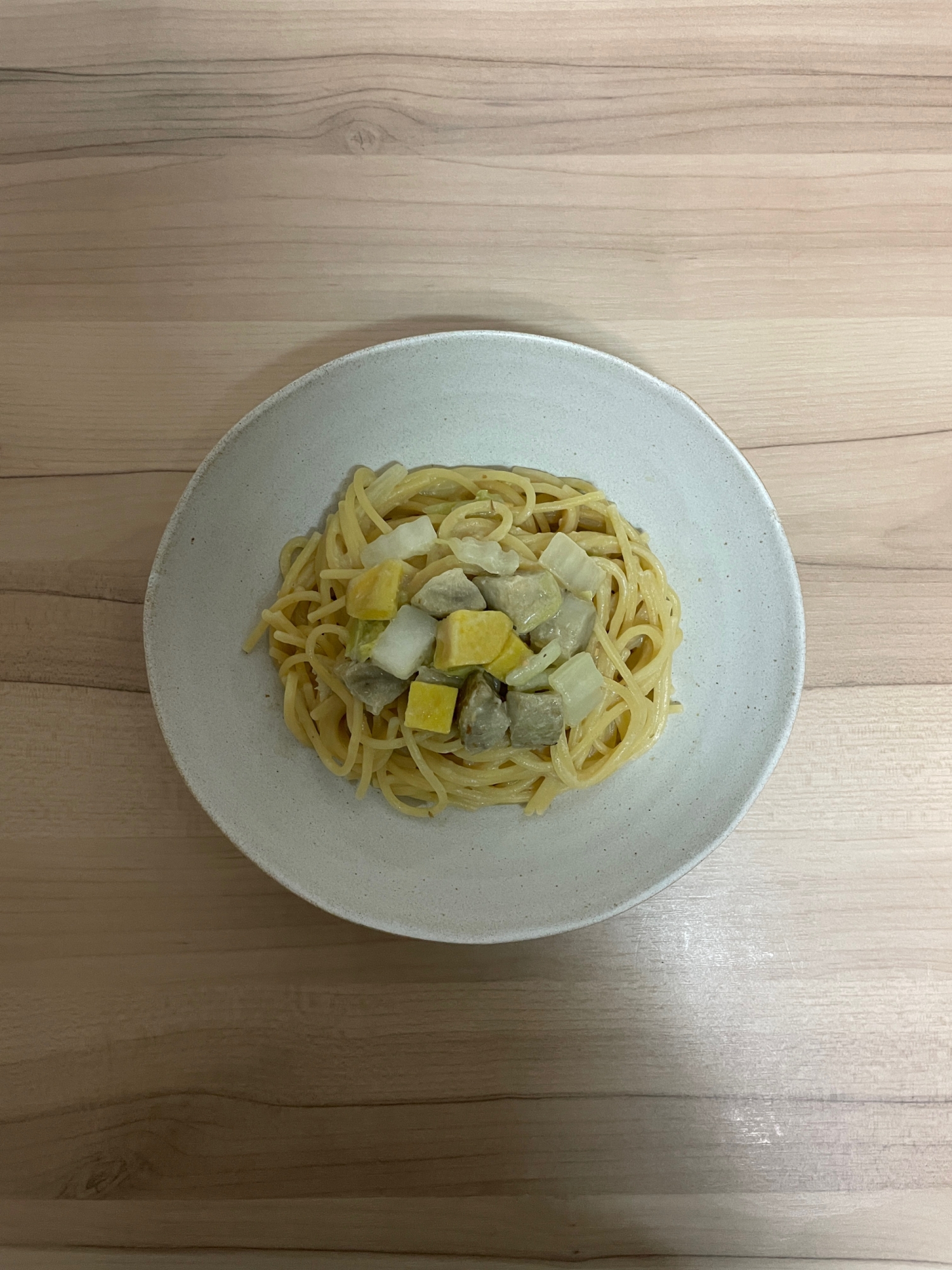 薩摩芋と牛蒡の白菜豆乳味噌パスタ