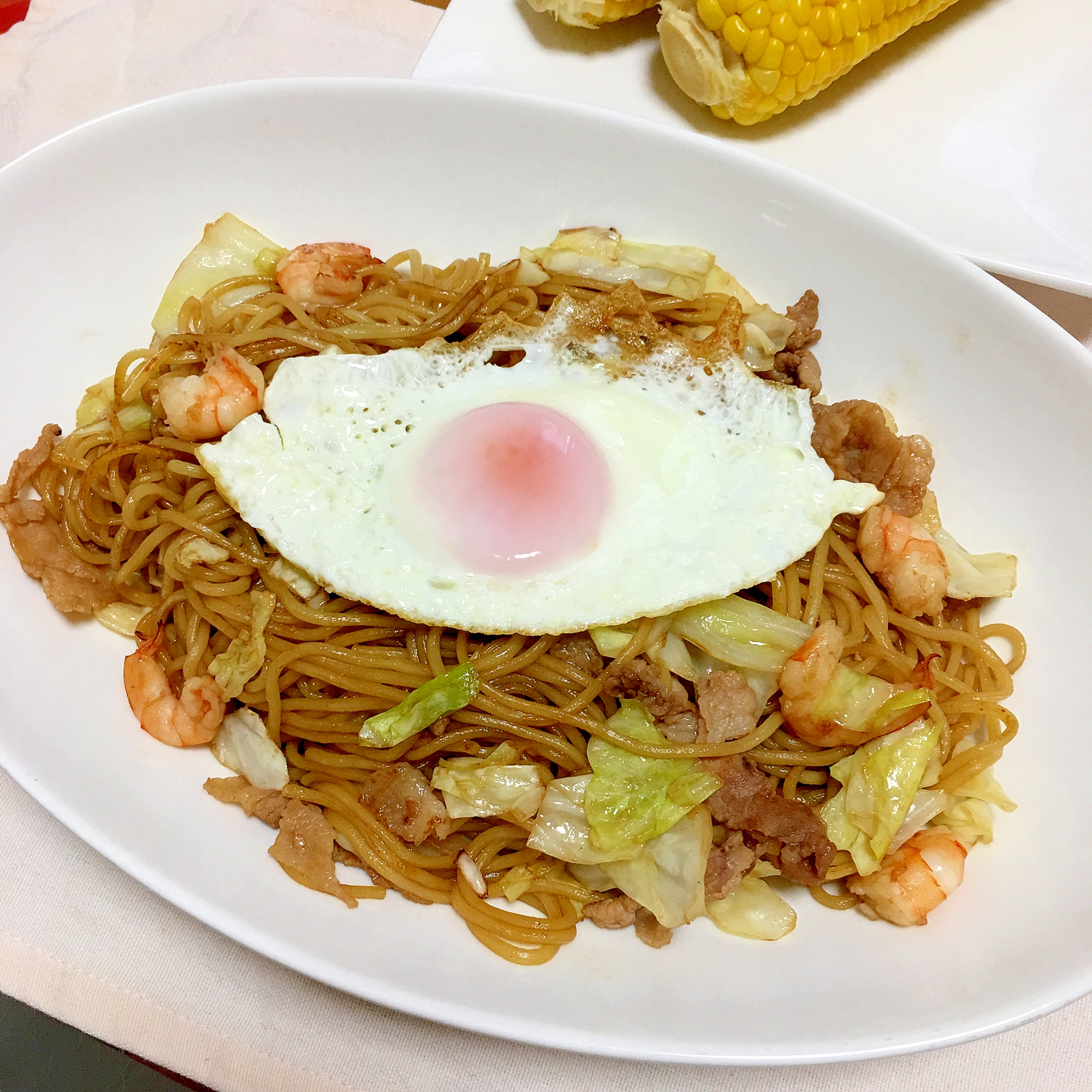 串揚げソース消費！エビ豚キャベツ和風だし焼きそば♡