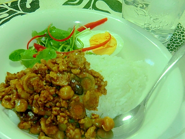 ミックスビーンズ缶とごぼうで和風ドライカレー