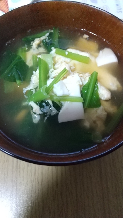 豆腐とコーン小松菜の卵スープ