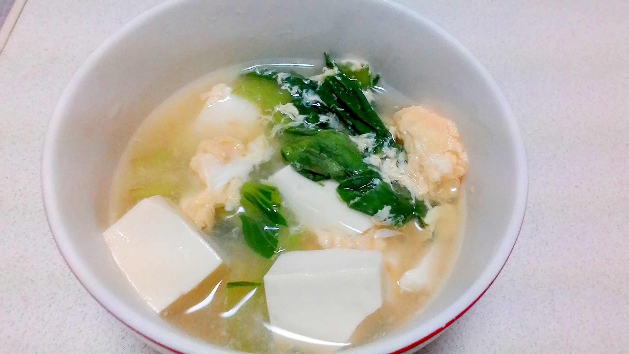 【簡単】チンゲンサイと豆腐の卵スープ