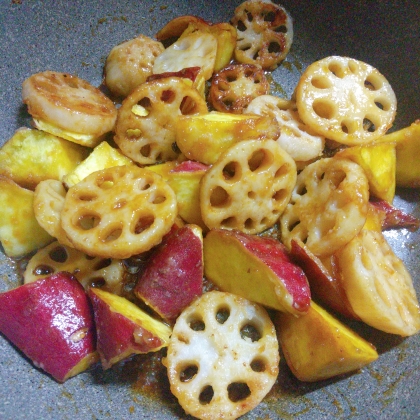 レンコンとサツマイモの甘じょっぱ炒め(・o・)