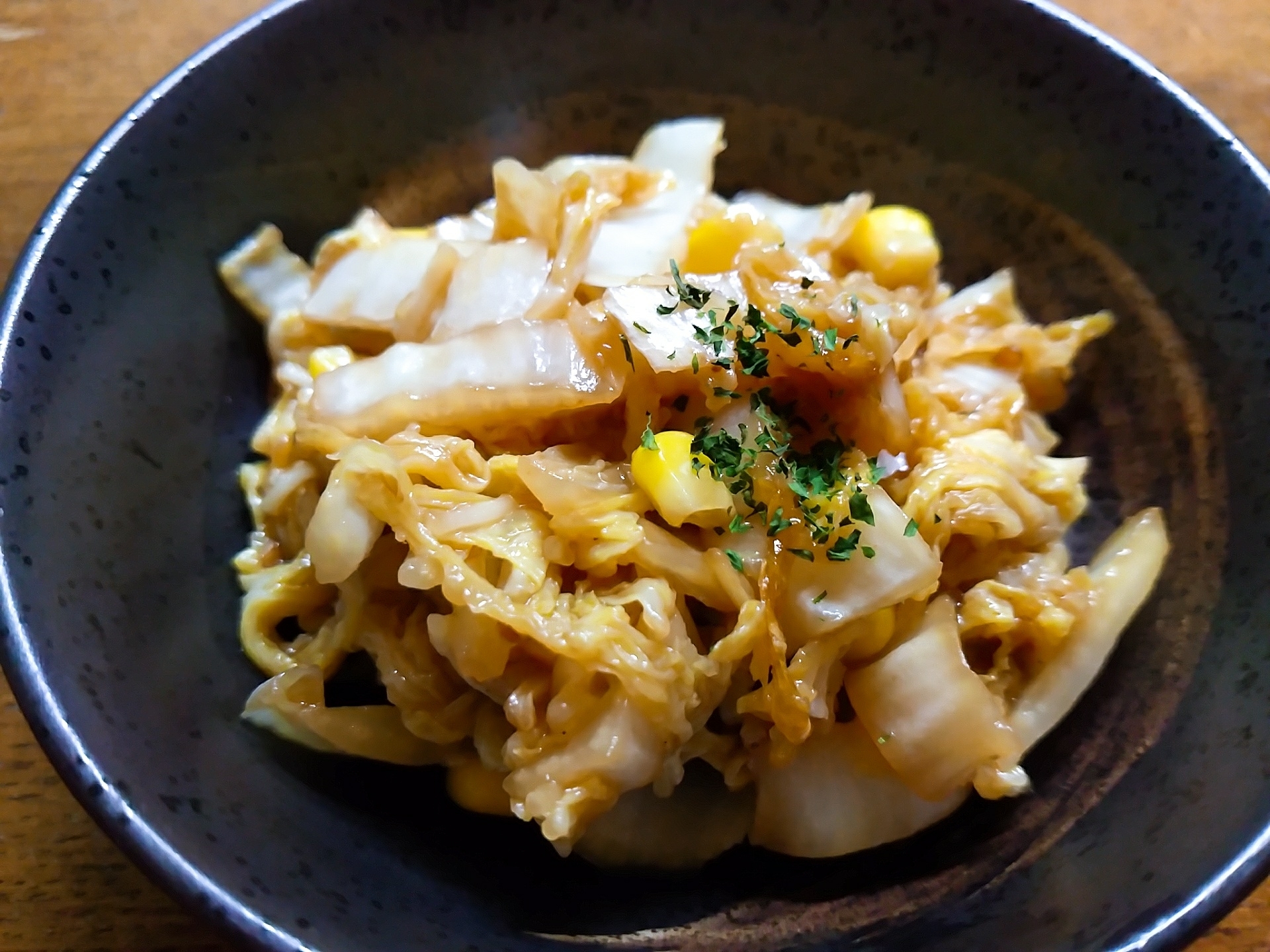 白菜とコーンの焼き肉のタレ炒め