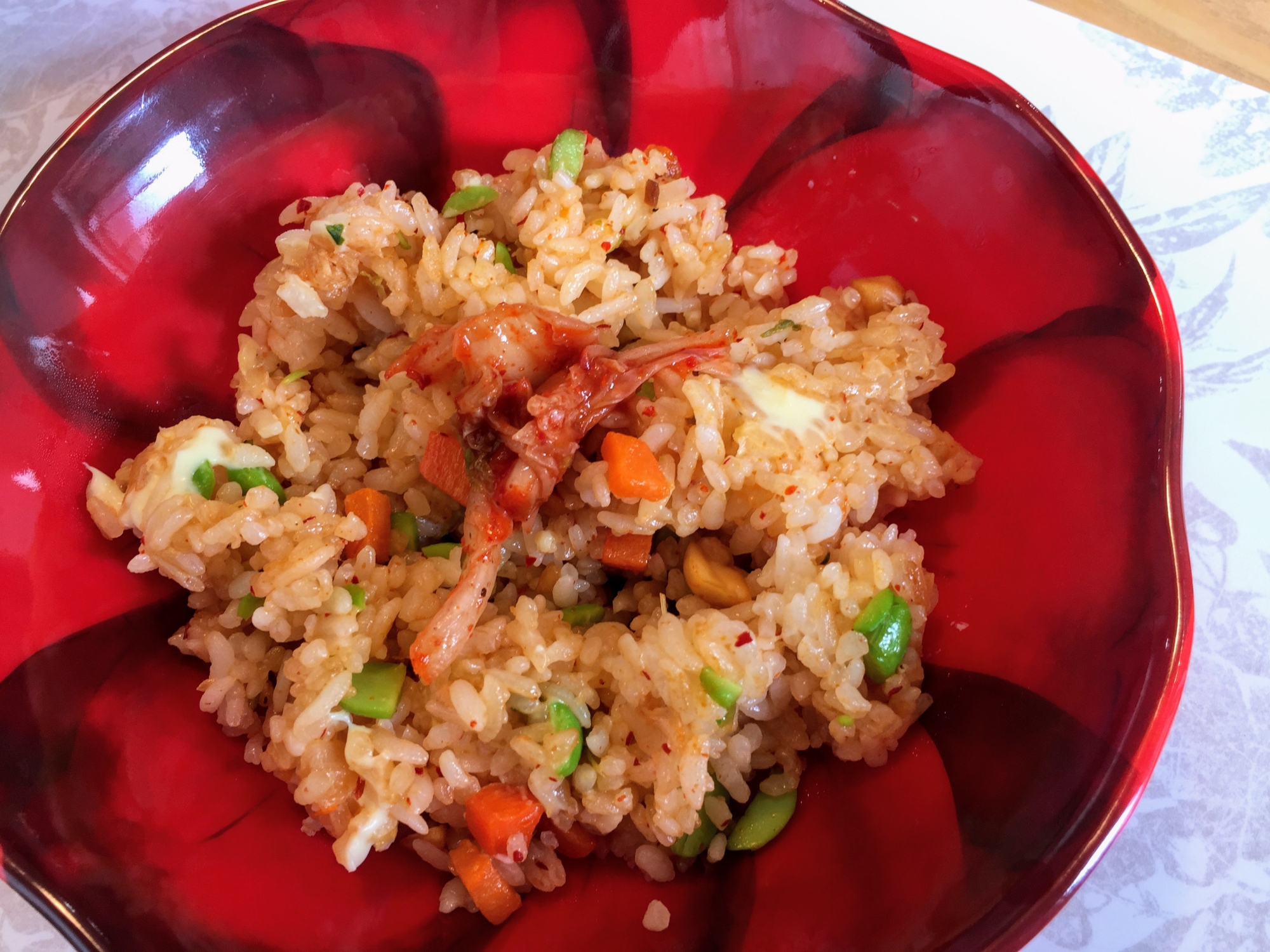 冷凍枝豆とチーズのキムチチャーハン