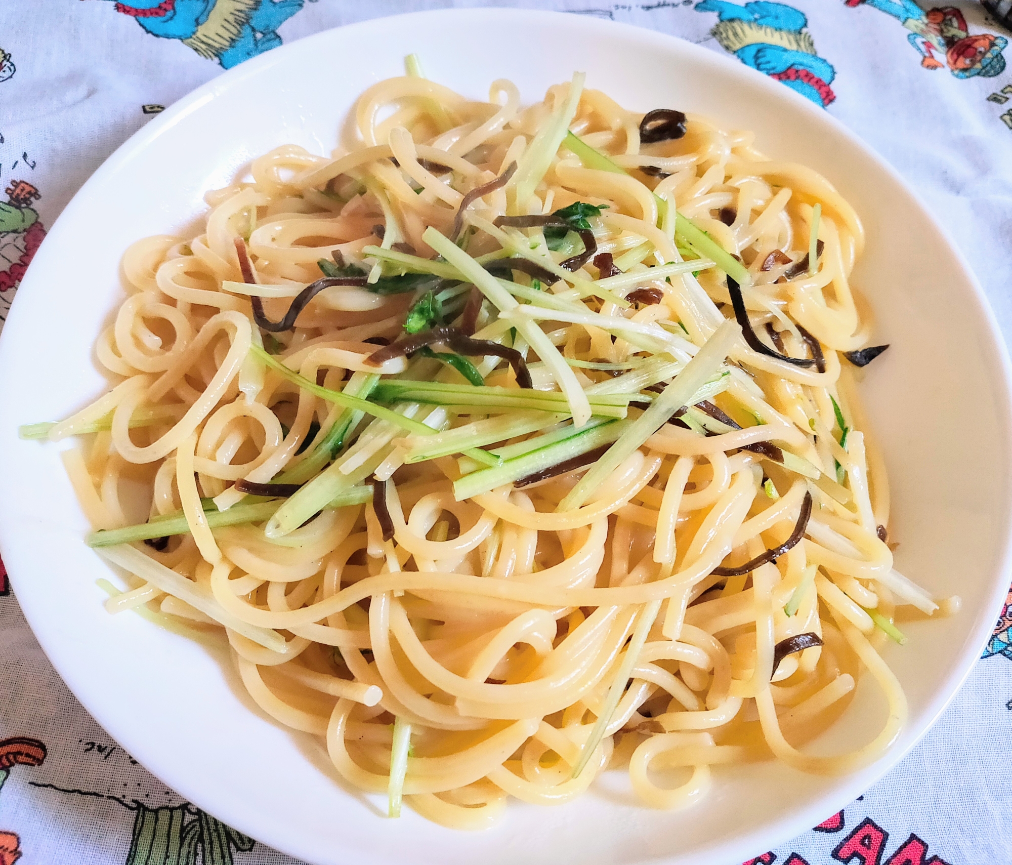 簡単です♡水菜と塩こんぶのパスタ