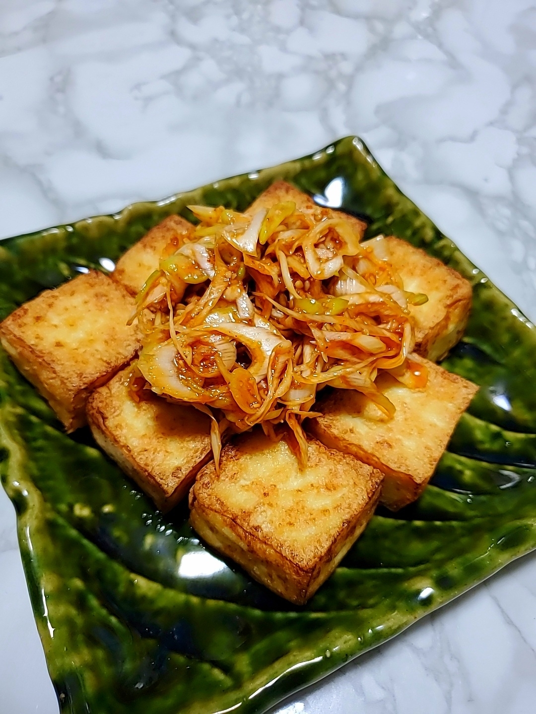 ピリ辛葱のせ焼き厚揚げ