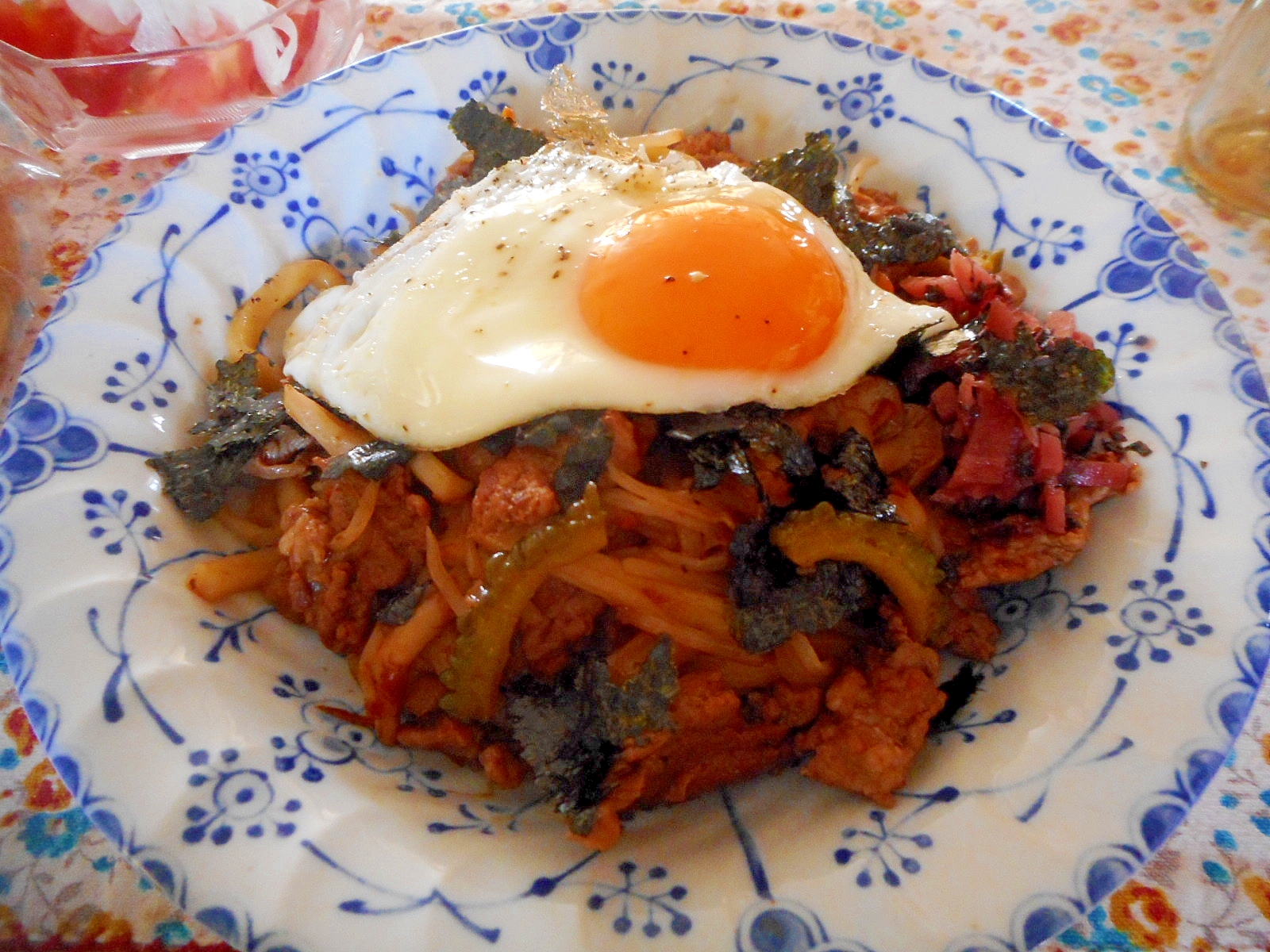 豚肉ともやしとゴーヤのおかかソース焼きそば