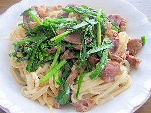 砂肝とニラで簡単焼きうどん