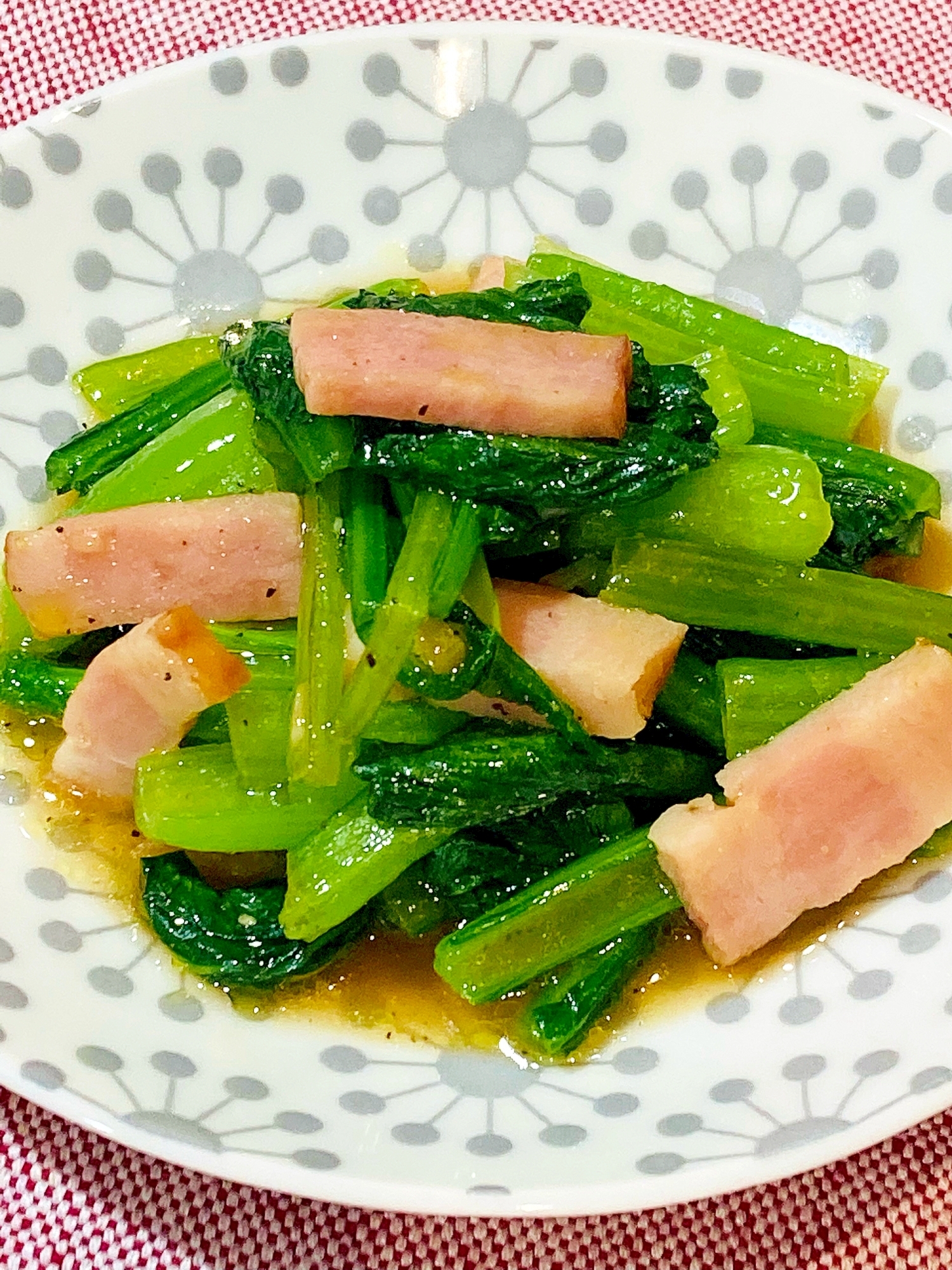 ♦️小松菜とベーコンのオリーブオイル炒め