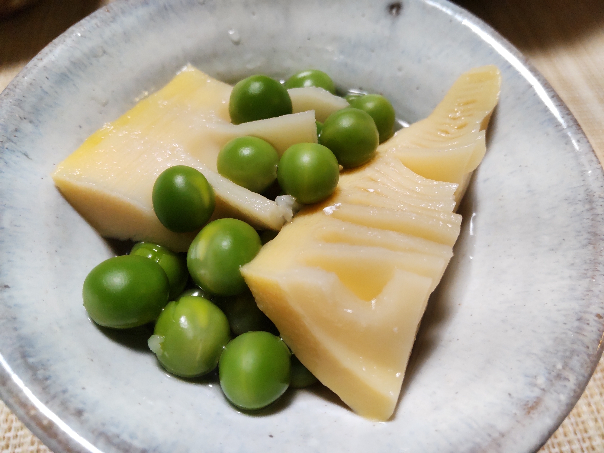 10分で!　えんどう豆と筍の白だし含め煮