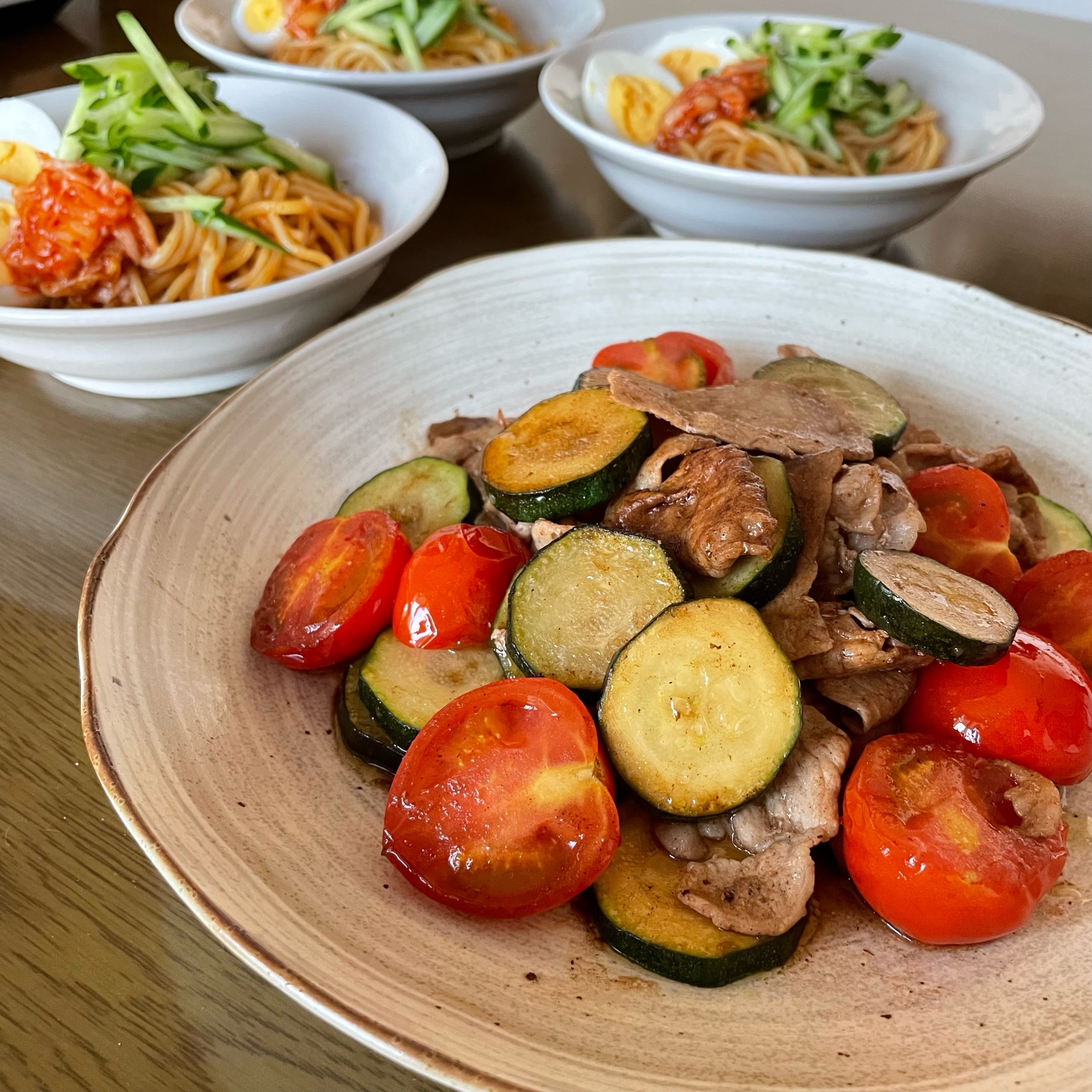 夏野菜と豚肉のバルサミコ炒め