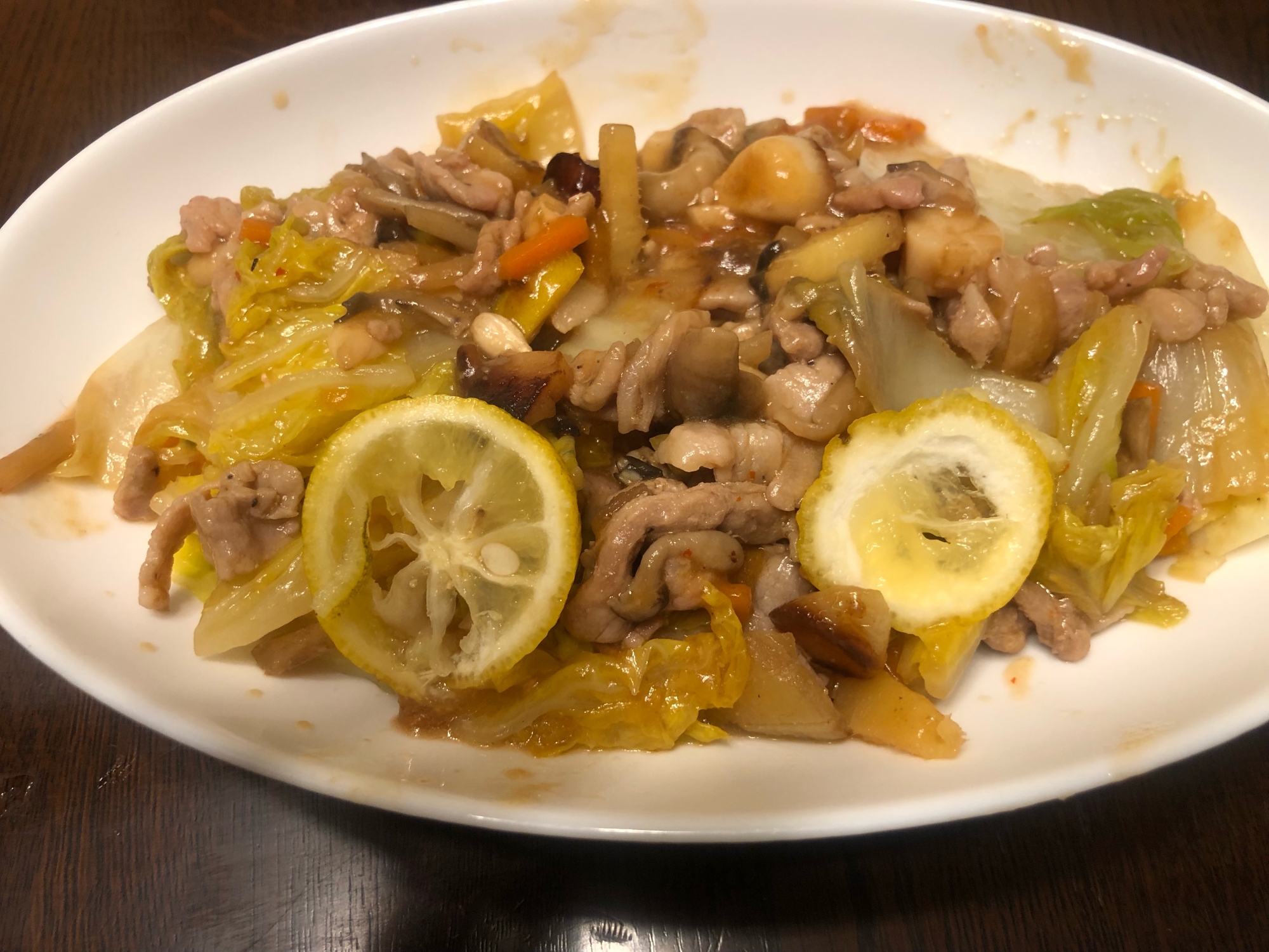白菜と豚肉の柚子味噌炒め。No.417