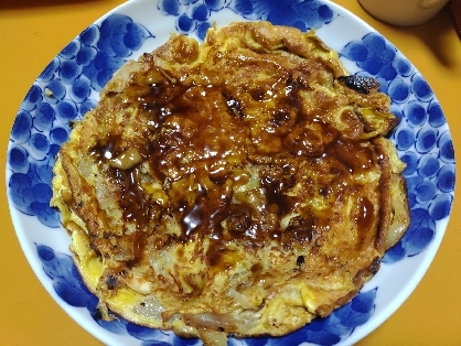 水菜と鯖水煮缶で作る米粉のお好み焼き