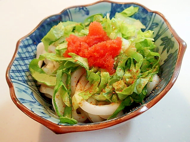 サラダ菜と辛子明太子の冷やし半饂飩