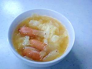 マスタード風味ソーセージとキャベツのポトフ風スープ