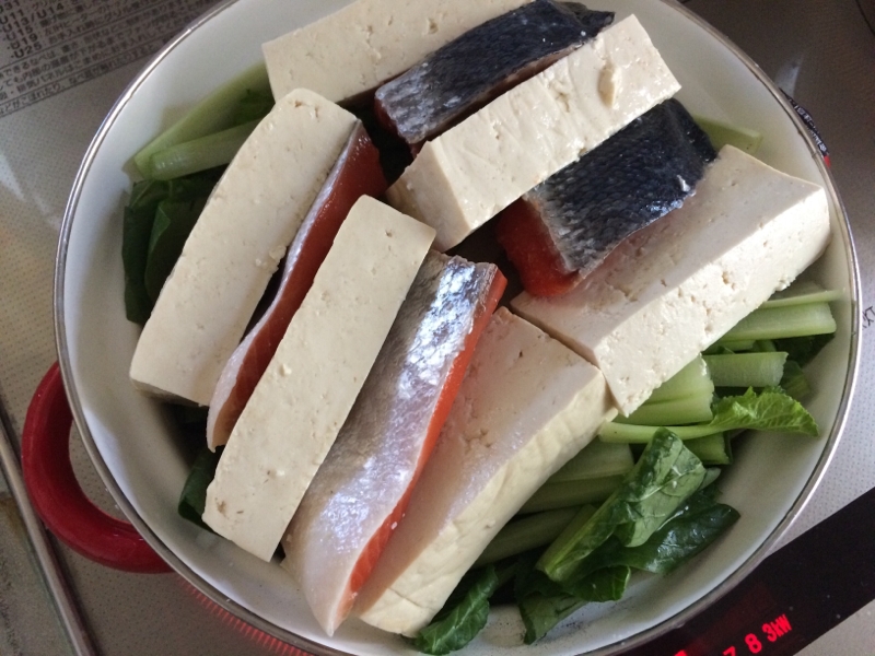 豆腐と鮭の重ね煮