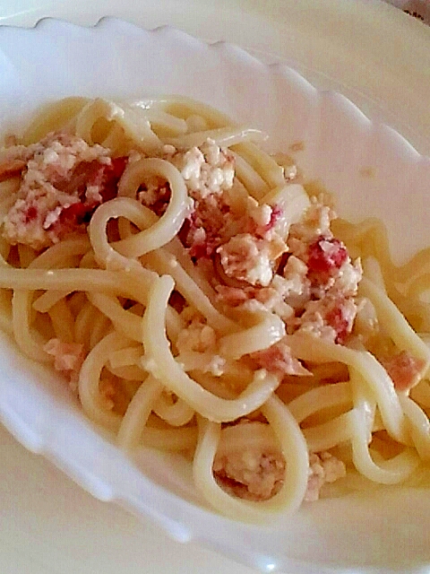 豆腐でクリーミーツナ梅うどん