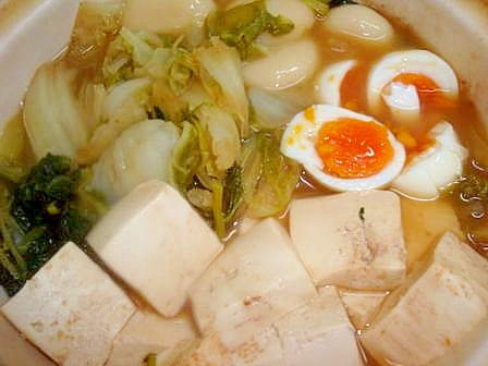 【うま塩】鍋！豆腐・半熟卵・白菜・小松菜・餅