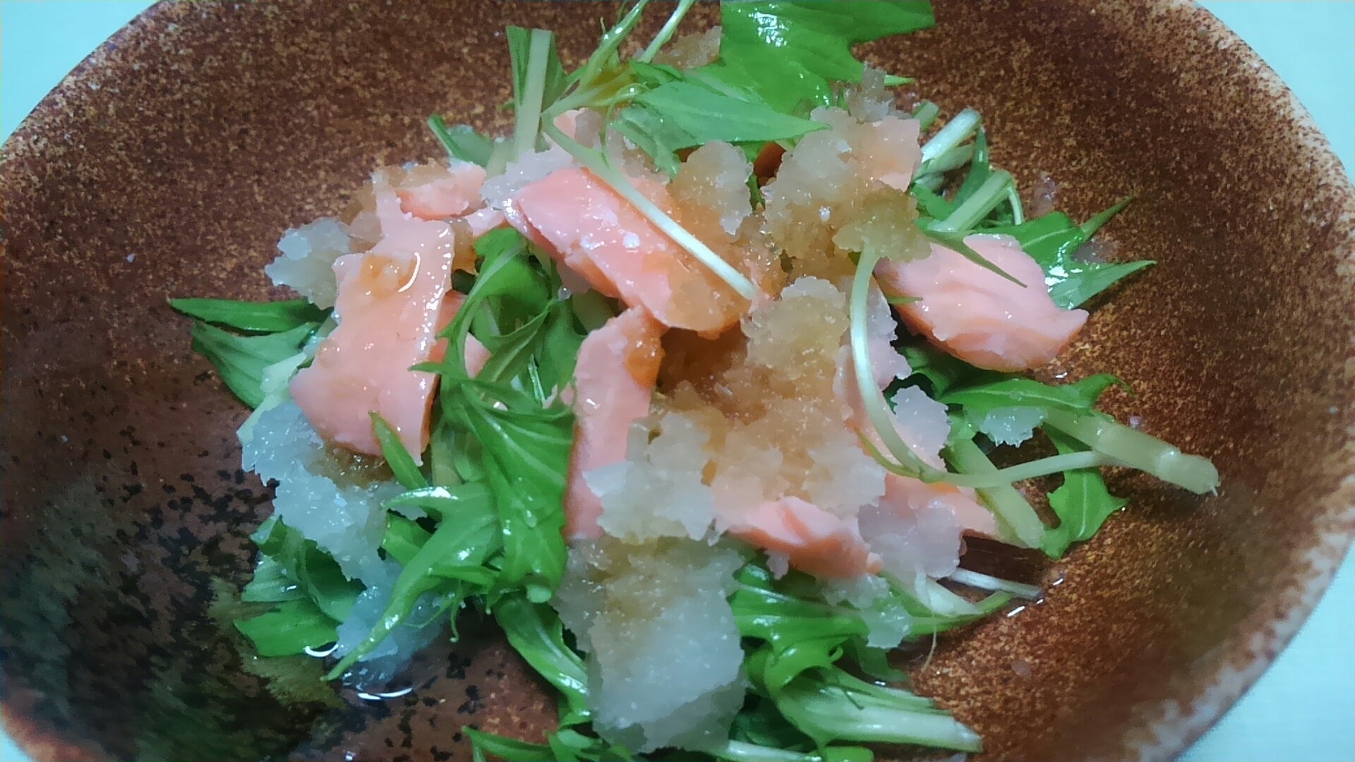 水菜と焼き鮭と大根おろしのポン酢和え＊