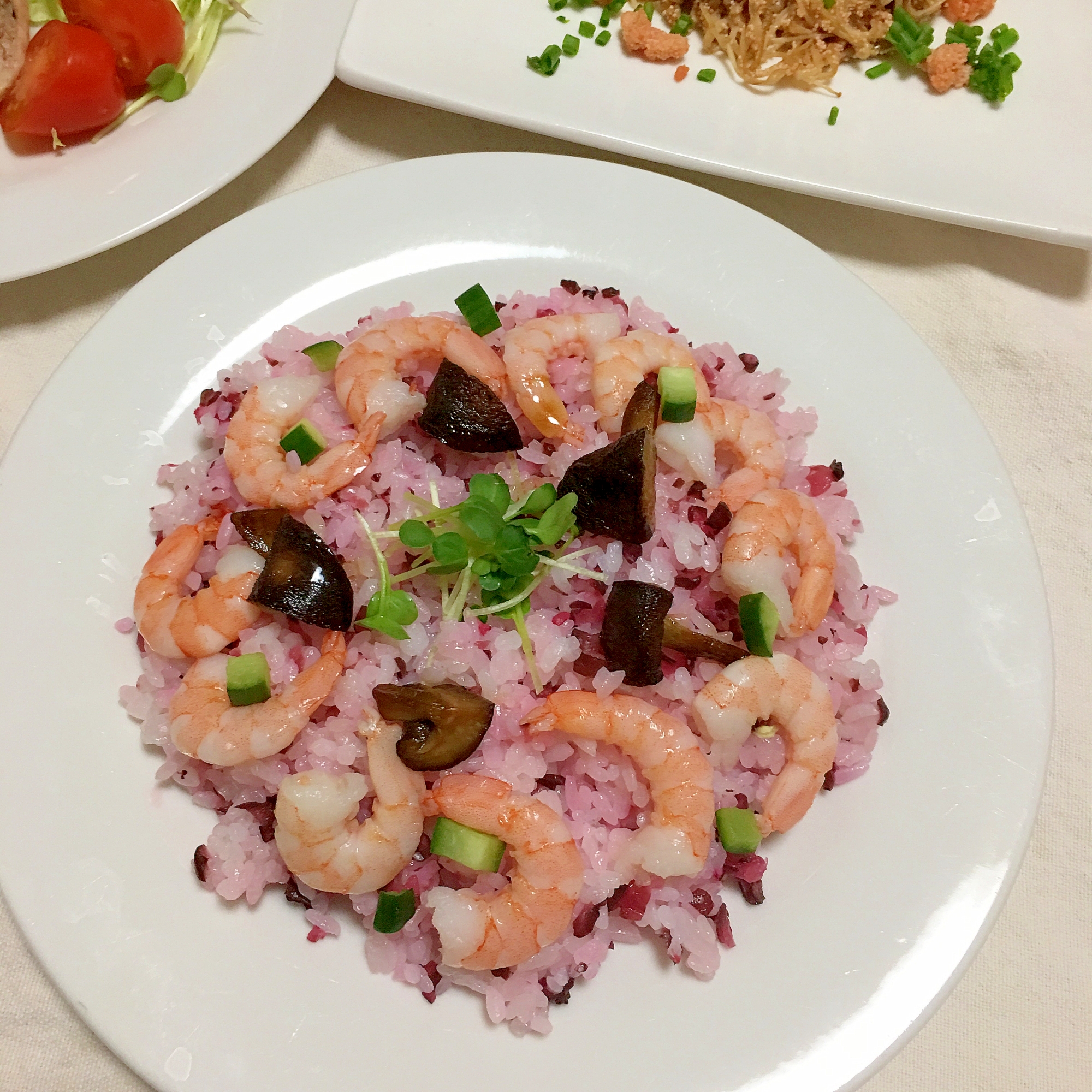 椎茸の甘辛油炒めのせ♪海老ちらししば漬けご飯♡