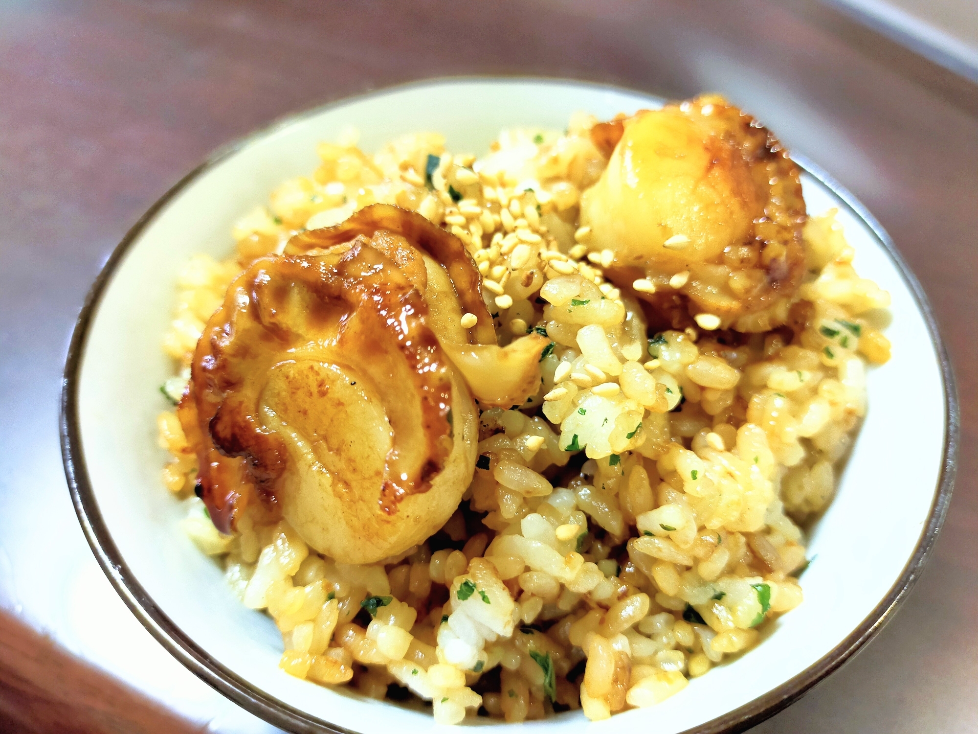 ひとりランチ☆ホタテのバター醤油焼き飯大葉風味