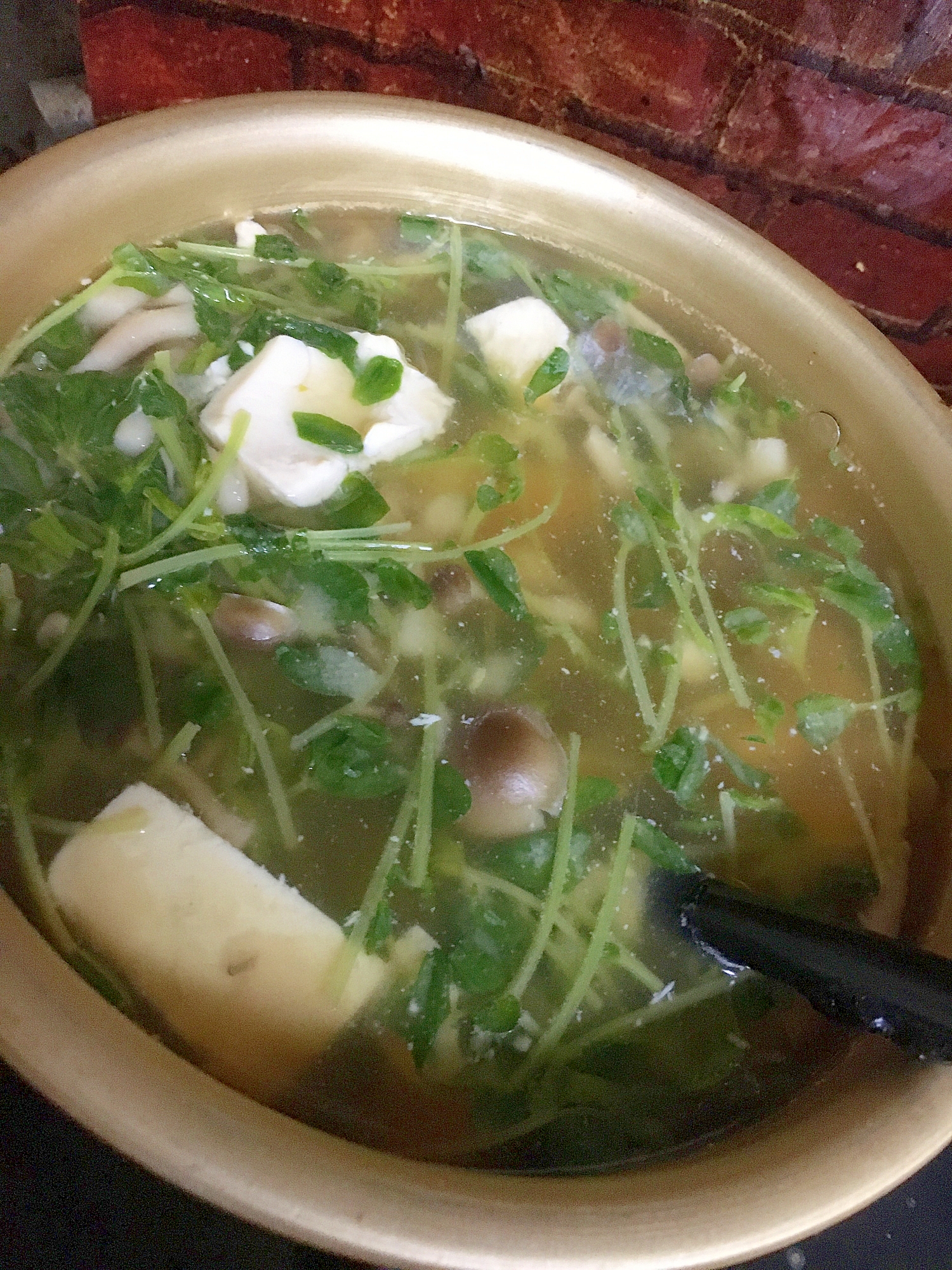 豆腐としめじと豆苗の味噌汁