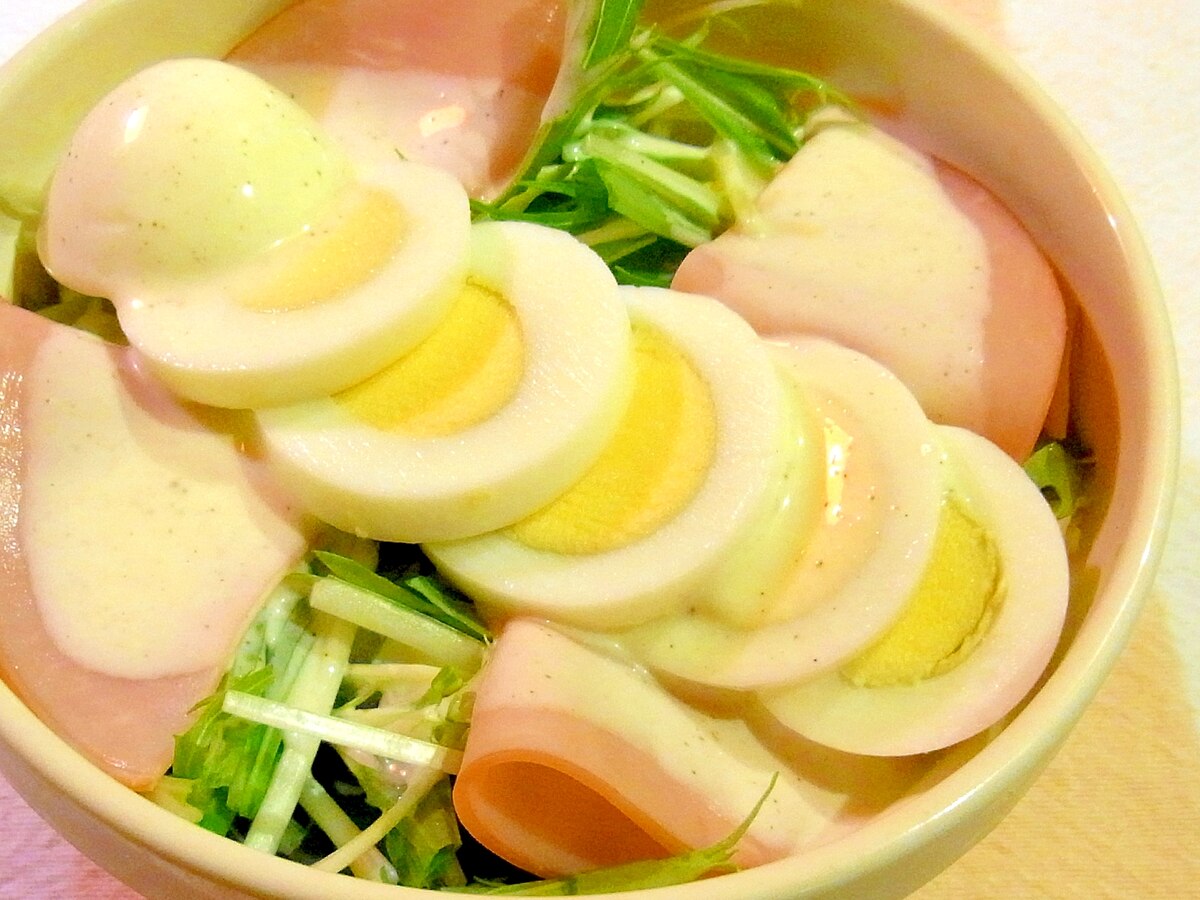 ゆで卵とハムのサラダ さっぱりマヨドレッシング レシピ 作り方 By メリッコ 楽天レシピ ゆで卵とハムのサラダ さっぱりマヨドレッシング レシピ 作り方 By メリッコ 楽天レシピ