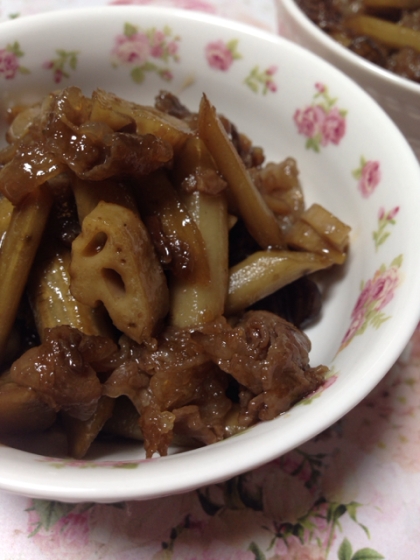 豚肉と牛蒡と葱の甘辛炒め