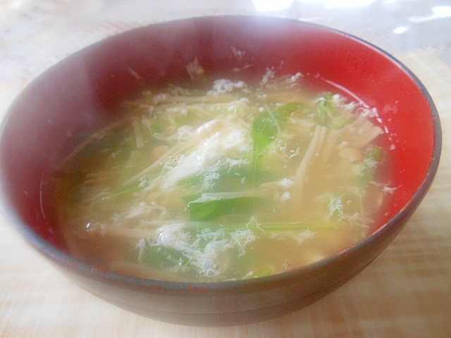 簡単時短～エノキ、水菜の卵白スープ