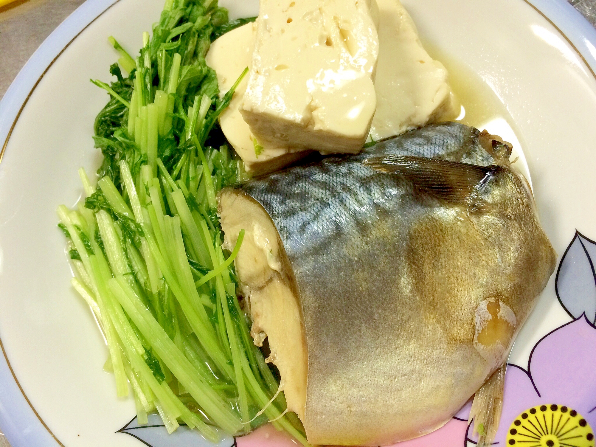 豆腐と水菜の塩さば煮