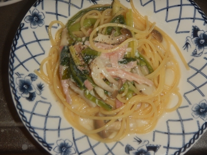 小松菜とベーコンの和風パスタ