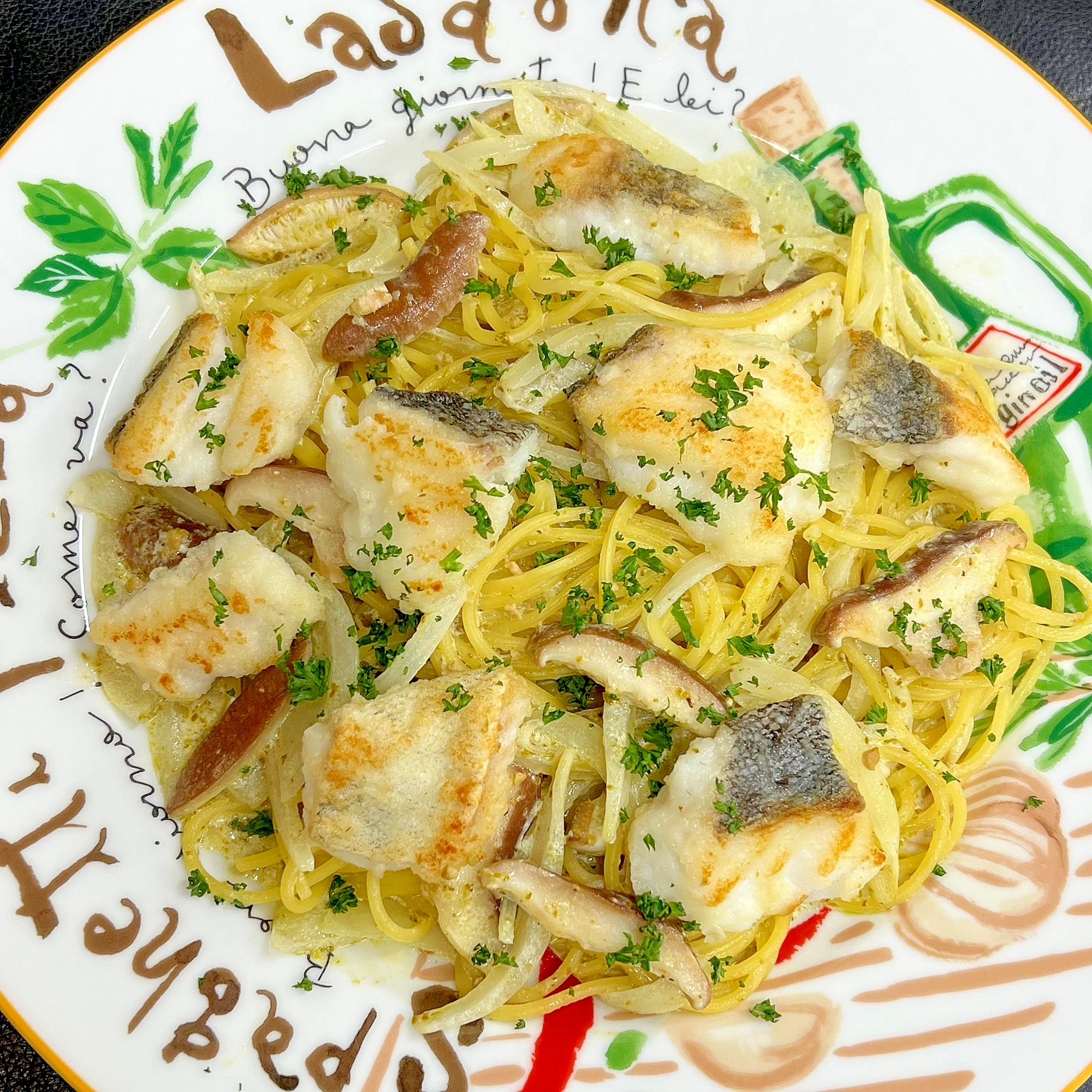 たらと椎茸のジェノベクリームパスタ