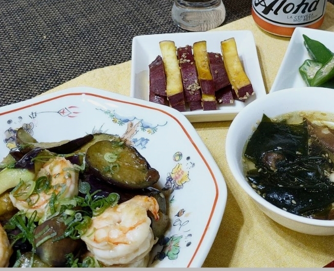 海老と茄子のオイスターソース炒め