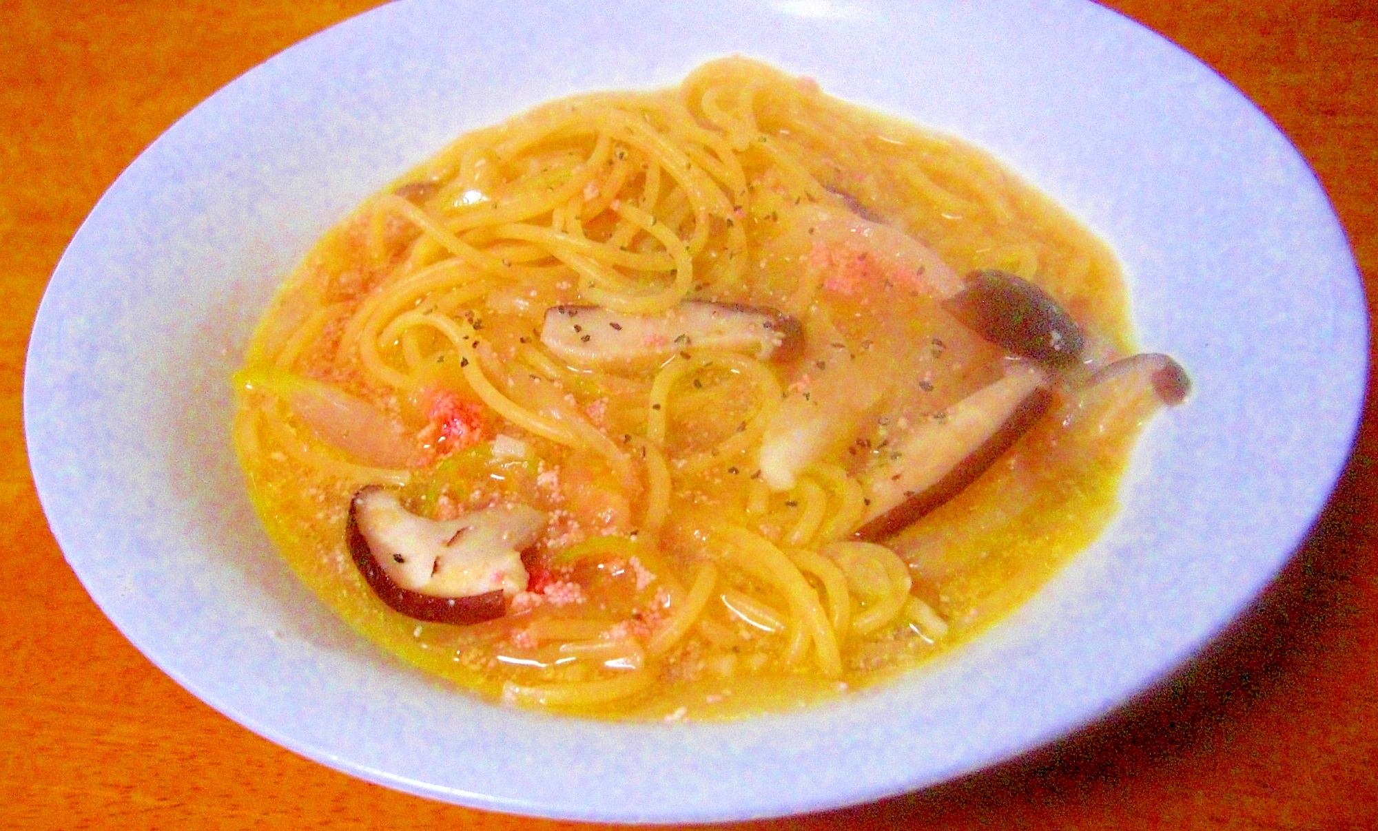 ☆お家でひとりランチ☆たらこの和風スープスパ