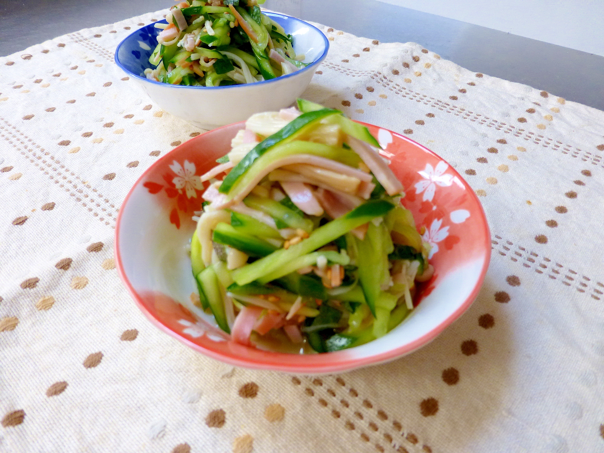 えのきと胡瓜とハムの和え物