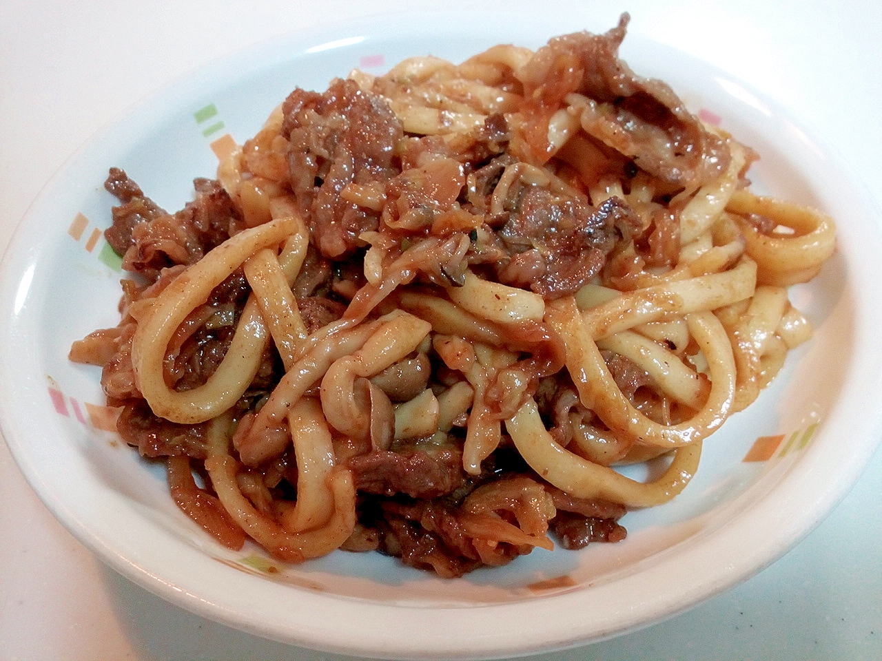 作り置きで　焼肉風味の焼きうどん