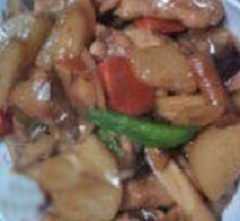 色々根菜と玉ねぎインゲン鶏肉の炒め煮