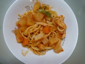 トマトスープがパスタに変身