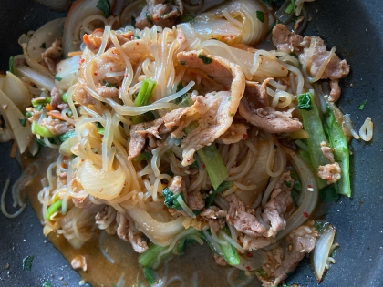 豚肉としらたき、小松菜の炒め煮