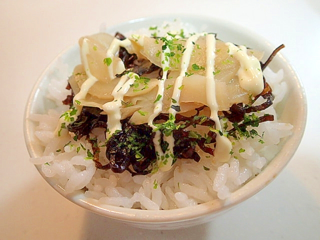 青のり/マヨで　昆布佃煮と甘酢生姜のご飯