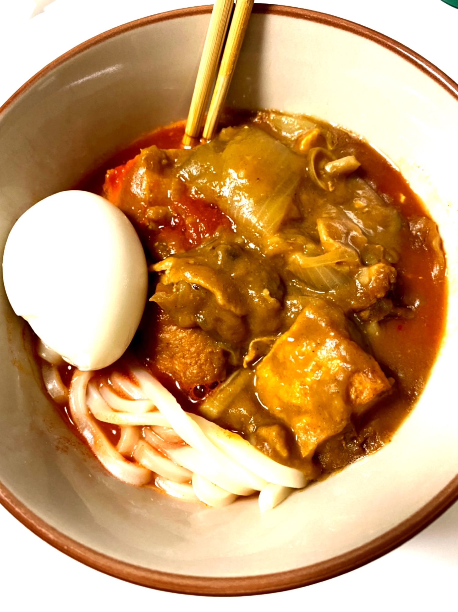 レンジでトマトカレーうどん