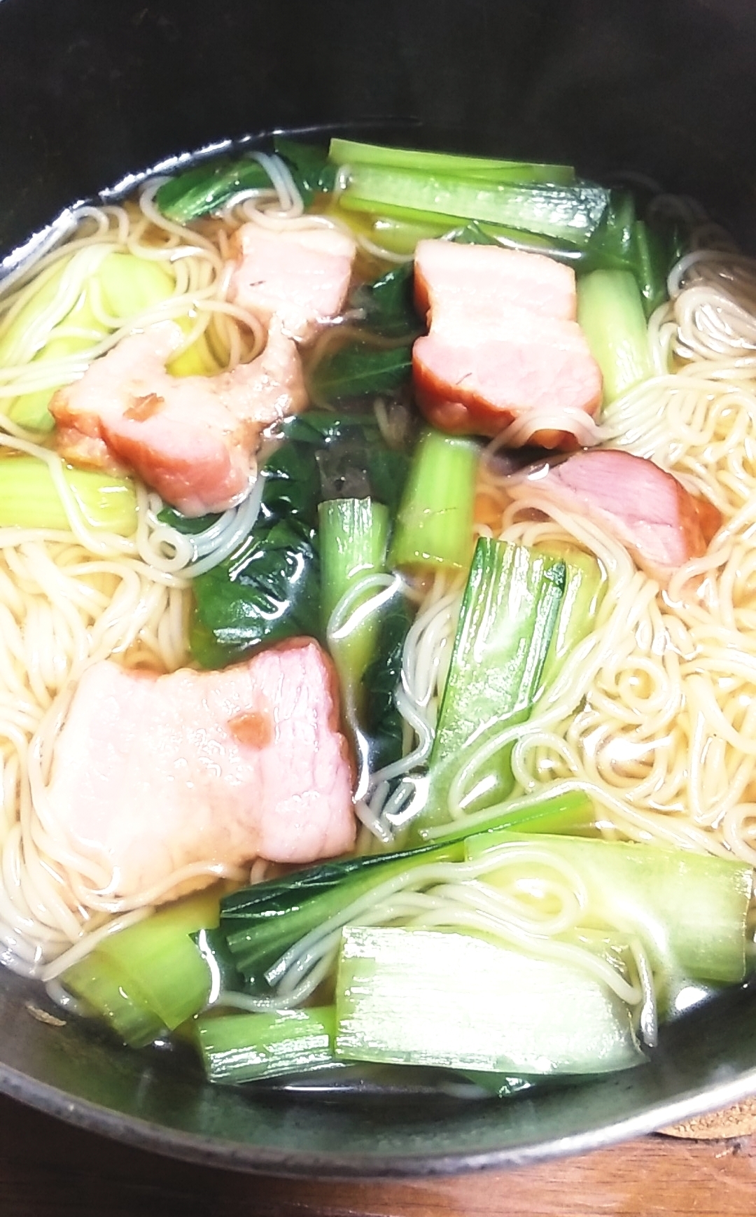 小松菜とベーコンのにゅうめん
