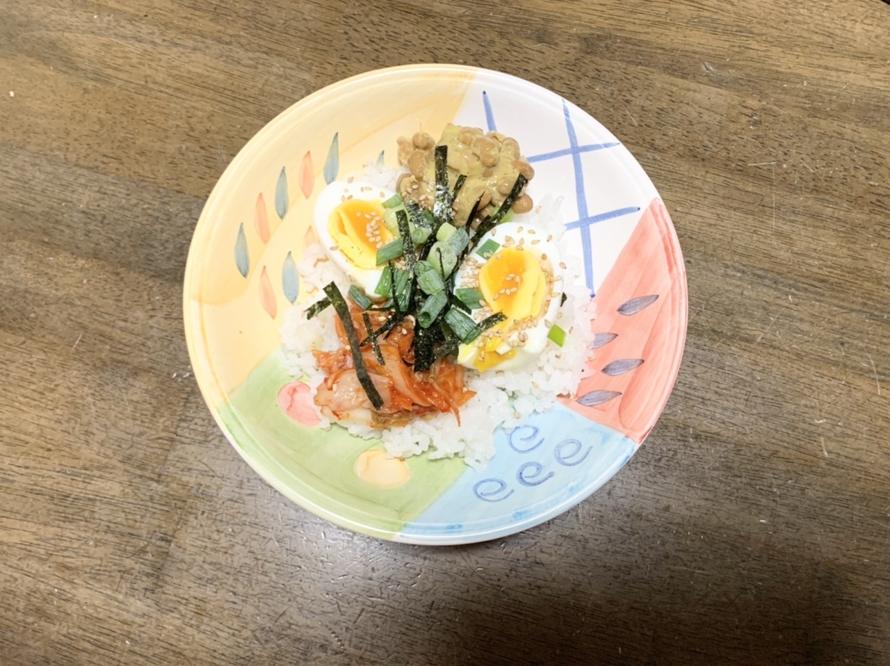 ランチレシピ　キムチ納豆丼