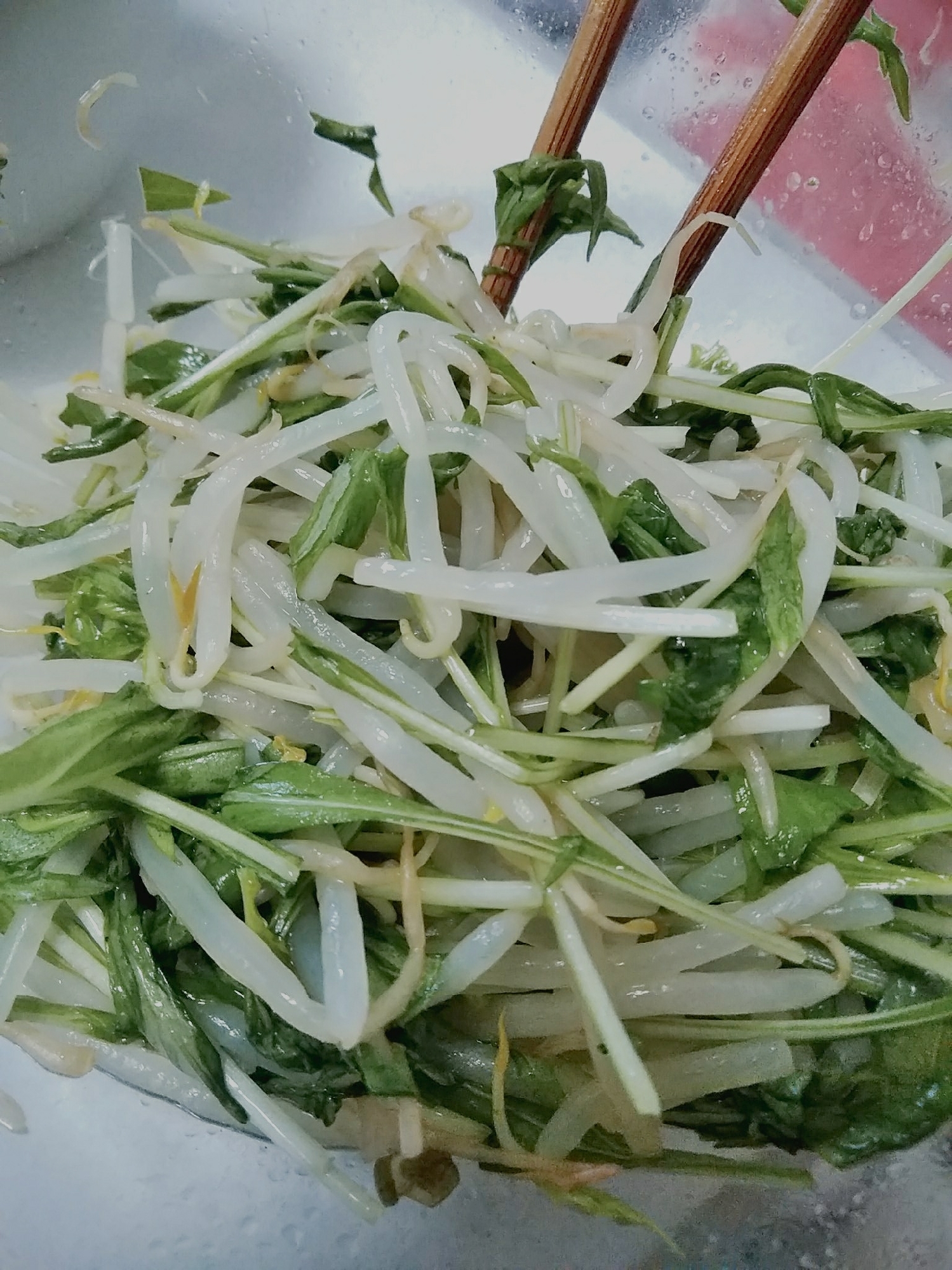 もやしと水菜枝豆の中華サラダ