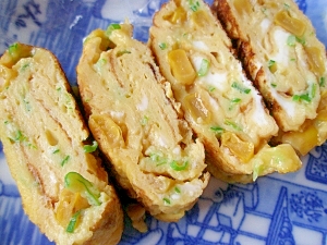 青ネギ&コーン入り厚焼き玉子♪