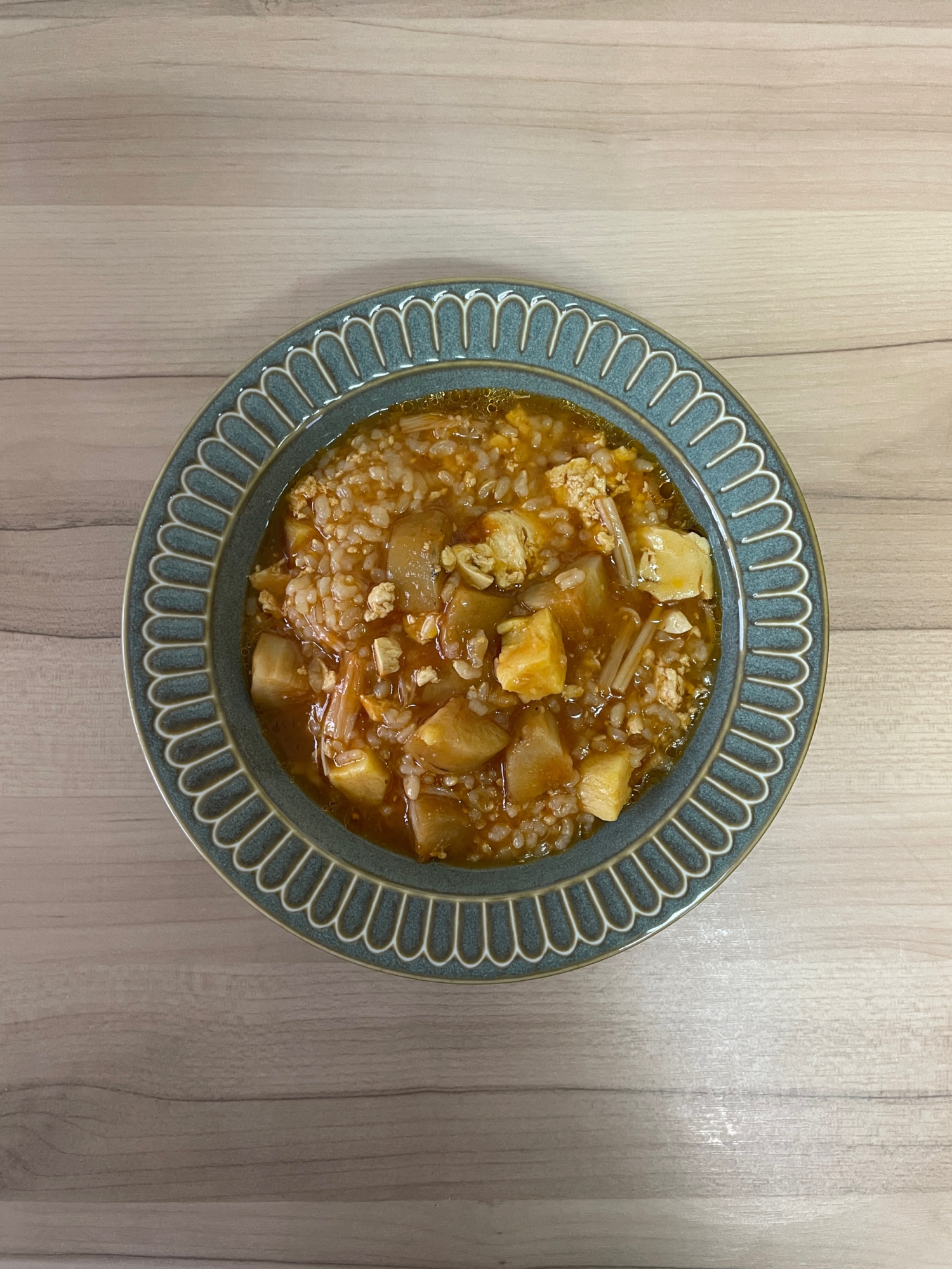 薩摩芋と牛蒡のトマト豆腐ブイヨン玄米ご飯
