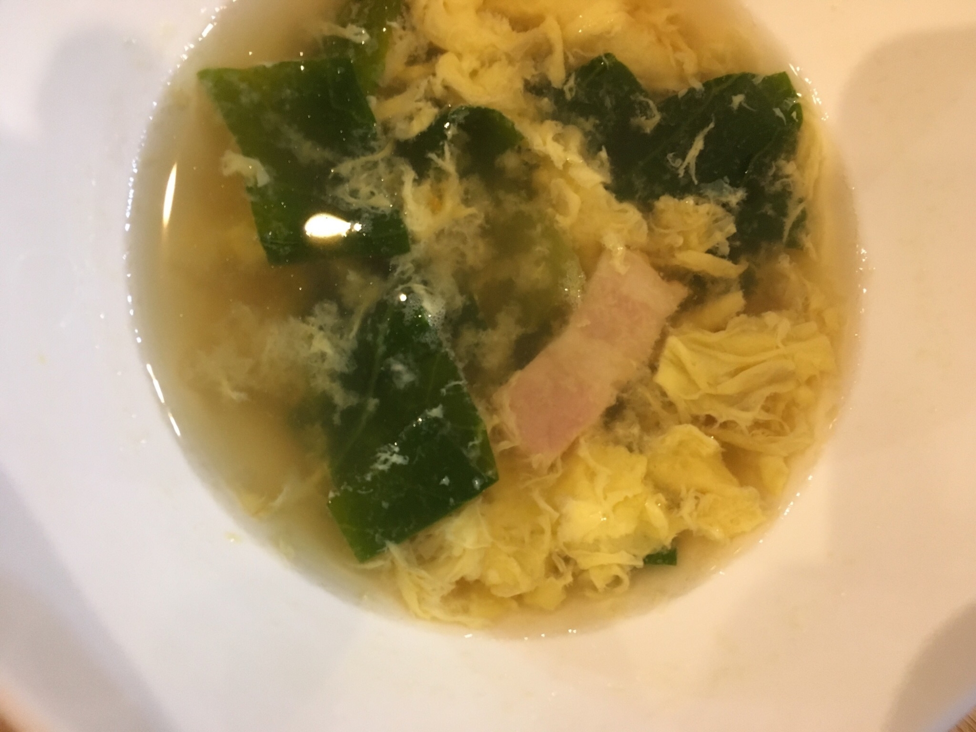 小松菜とベーコンと卵のスープ レシピ 作り方 By Tommeg12 楽天レシピ